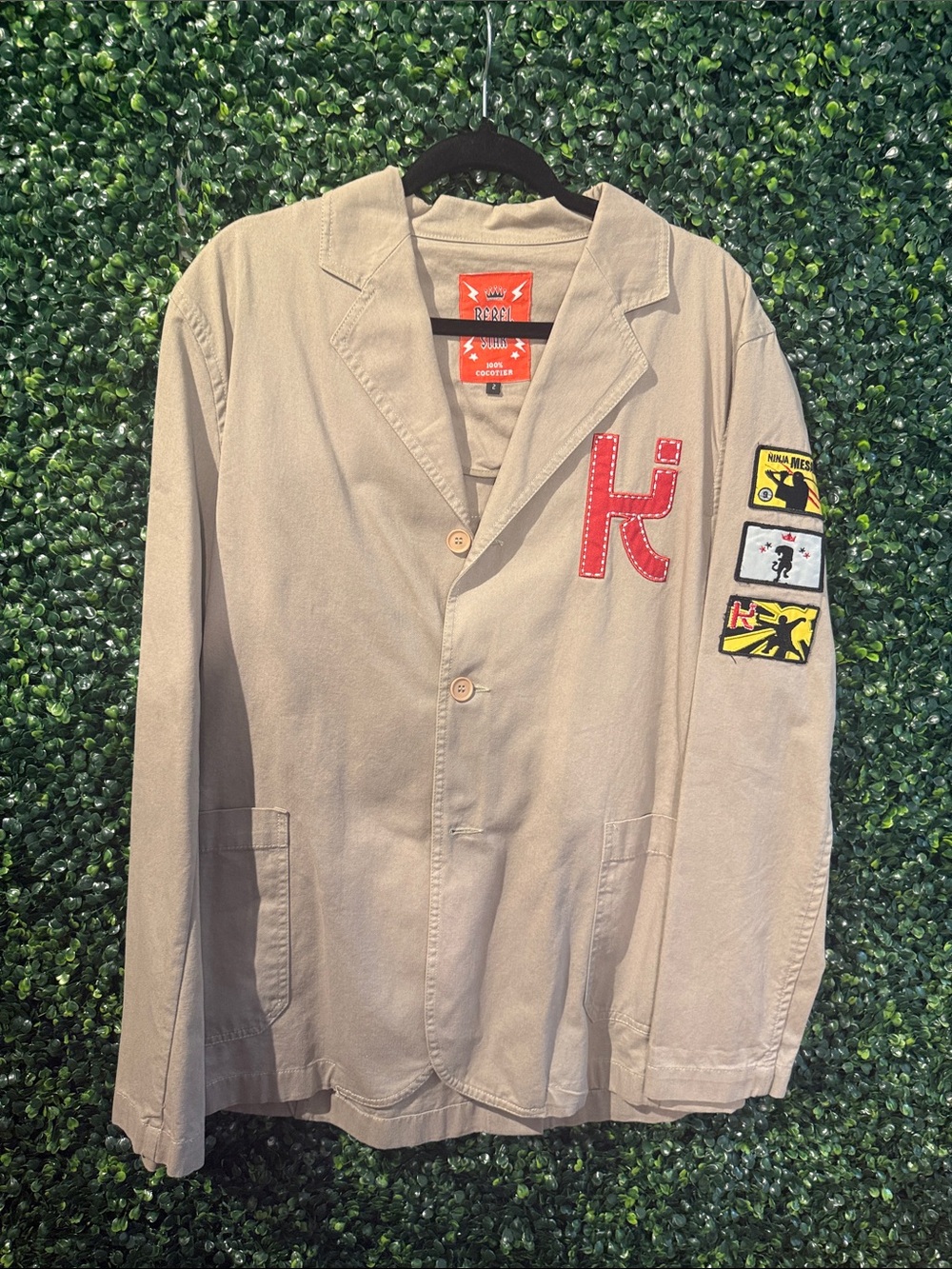Beige Patch-Accent Men's Lightweight Shirt Jacket